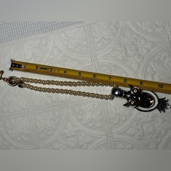 OWL Bird Silver Tone Yellow Rhinestones Scarf Enhancer or Necklace Pendant - Picture 3 of 13
